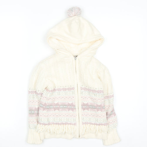 Nula Bug Girls Ivory Fair Isle Hooded Knit Jacket 3-4 Years Lined Zip Up