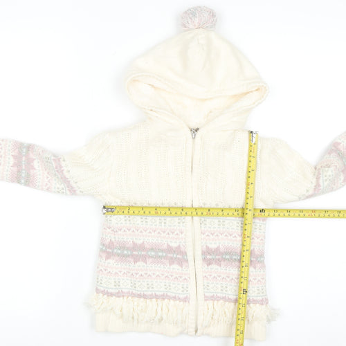 Nula Bug Girls Ivory Fair Isle Hooded Knit Jacket 3-4 Years Lined Zip Up