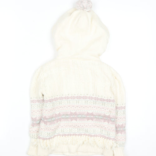Nula Bug Girls Ivory Fair Isle Hooded Knit Jacket 3-4 Years Lined Zip Up