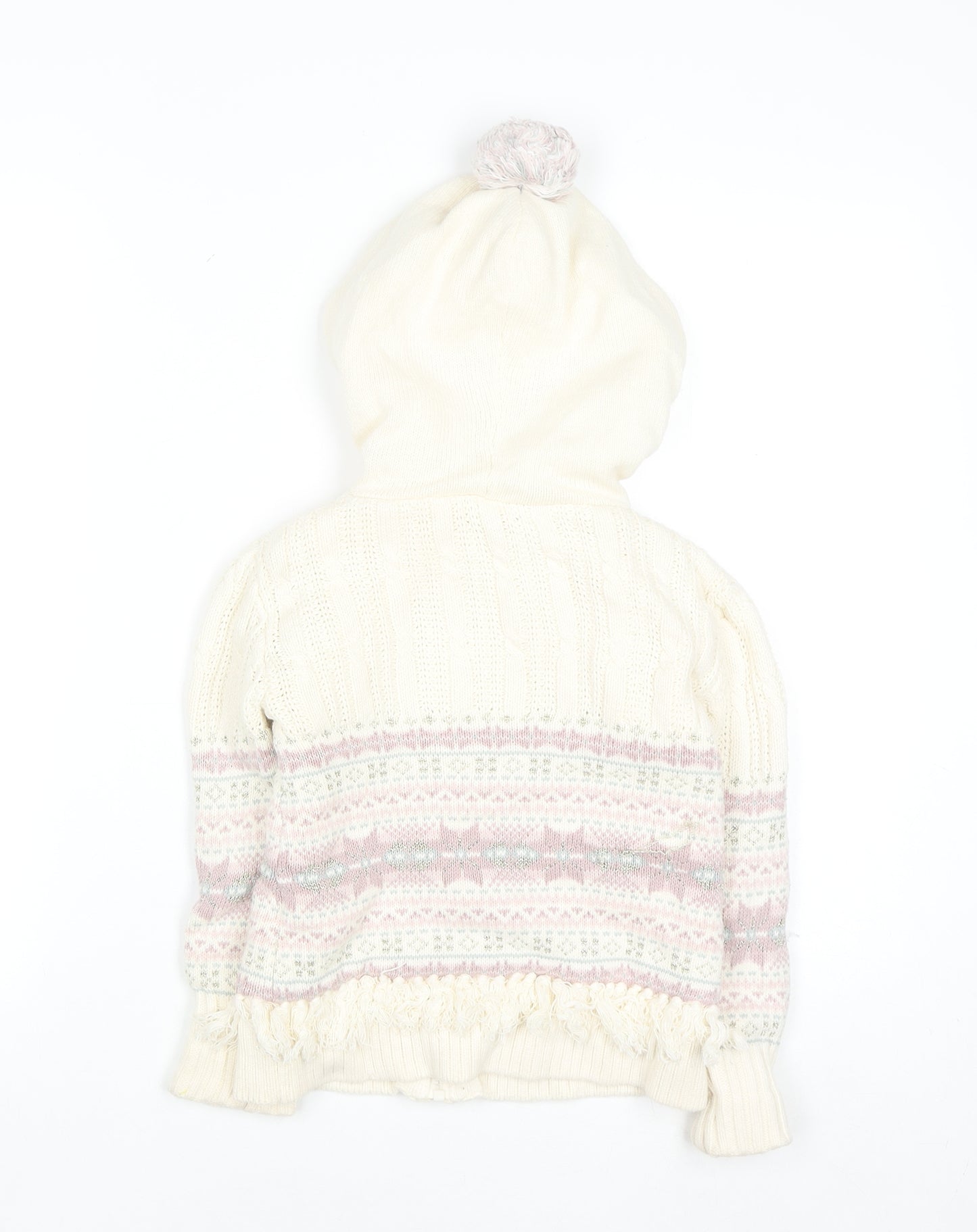 Nula Bug Girls Ivory Fair Isle Hooded Knit Jacket 3-4 Years Lined Zip Up