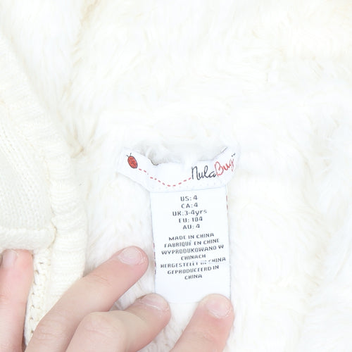 Nula Bug Girls Ivory Fair Isle Hooded Knit Jacket 3-4 Years Lined Zip Up