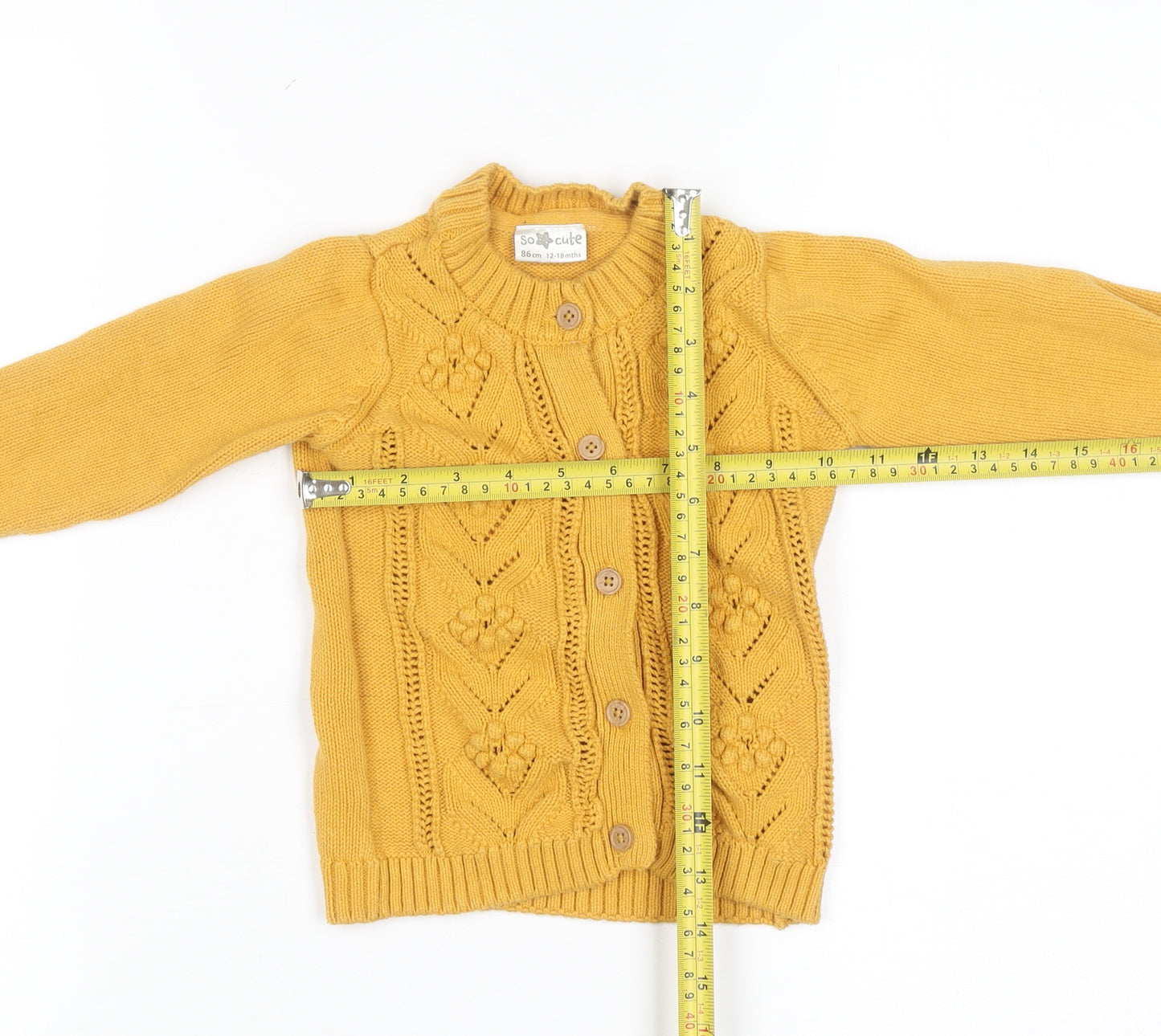 So Cute Unisex Baby Yellow Knit Cotton Button Cardigan 12-18 Months