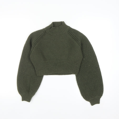 Pink Vanilla Women’s Green High Neck Chunky Knit Cropped Jumper S/M