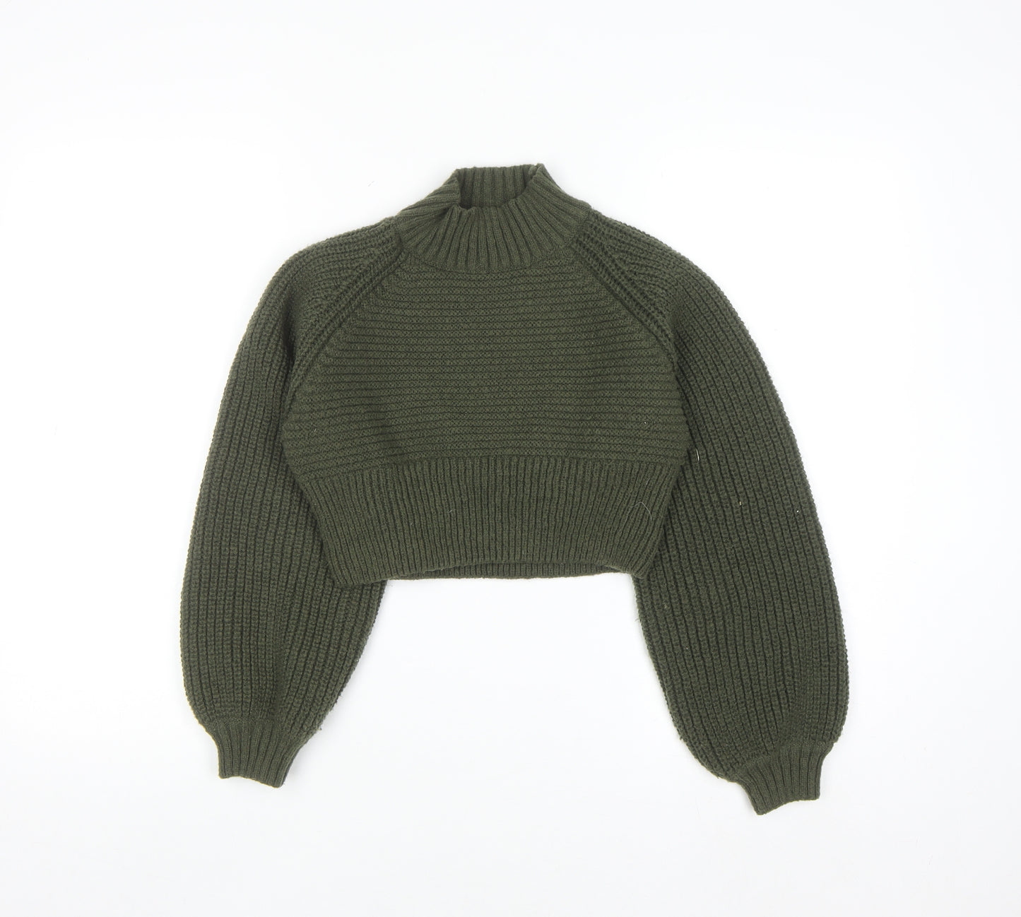 Pink Vanilla Women’s Green High Neck Chunky Knit Cropped Jumper S/M