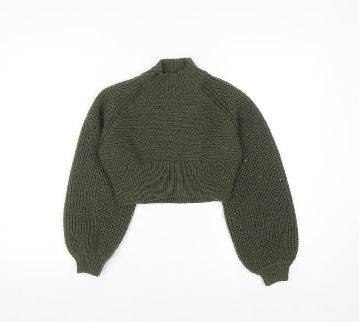 Pink Vanilla Women’s Green High Neck Chunky Knit Cropped Jumper S/M