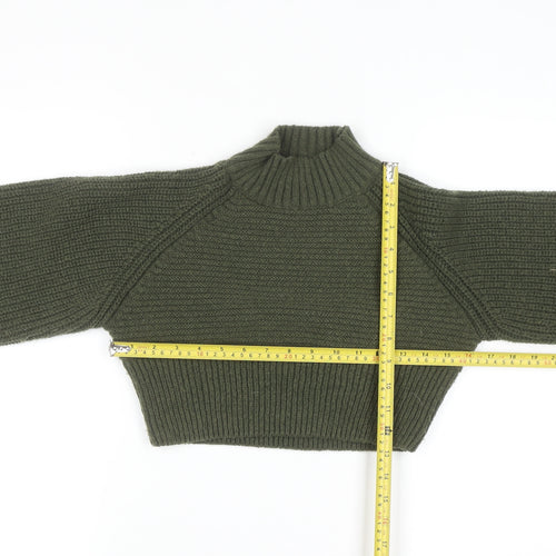 Pink Vanilla Women’s Green High Neck Chunky Knit Cropped Jumper S/M