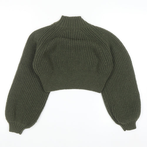 Pink Vanilla Women’s Green High Neck Chunky Knit Cropped Jumper S/M