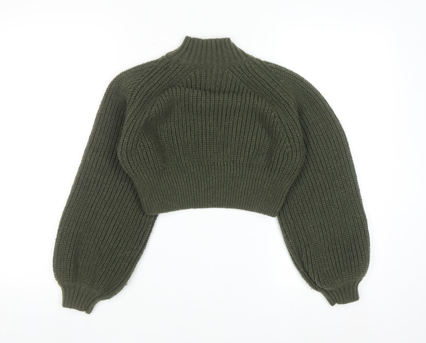Pink Vanilla Women’s Green High Neck Chunky Knit Cropped Jumper S/M