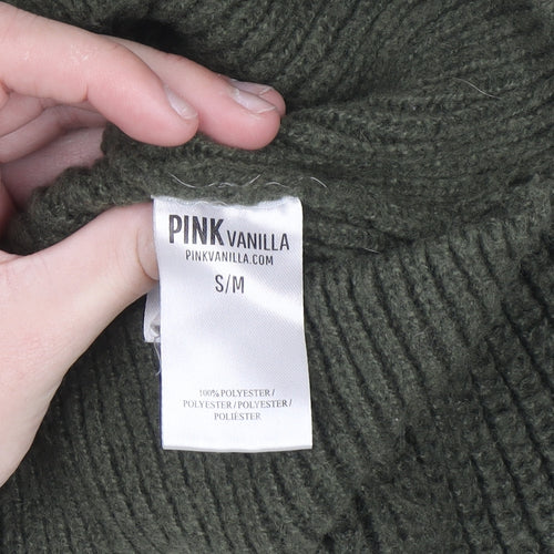 Pink Vanilla Women’s Green High Neck Chunky Knit Cropped Jumper S/M