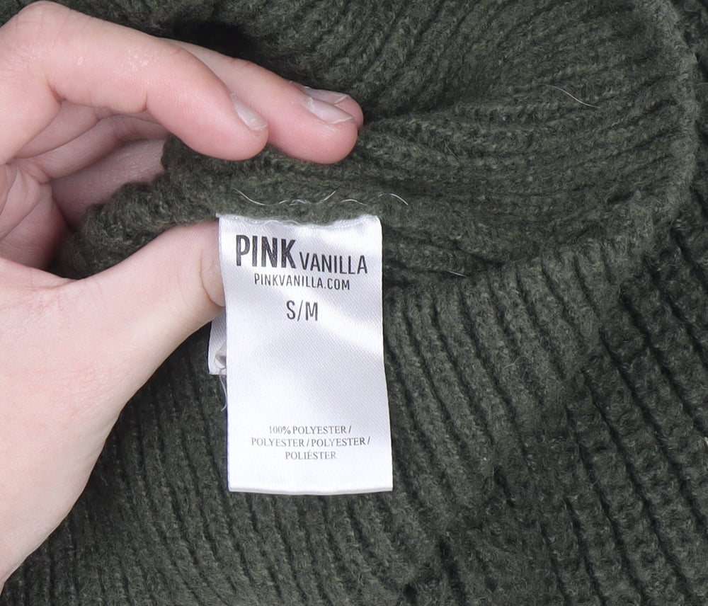 Pink Vanilla Women’s Green High Neck Chunky Knit Cropped Jumper S/M