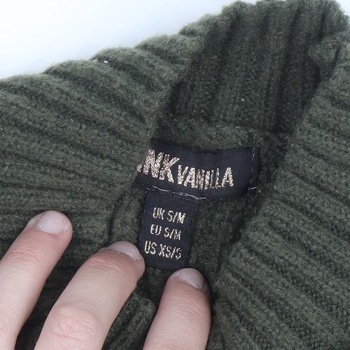 Pink Vanilla Women’s Green High Neck Chunky Knit Cropped Jumper S/M