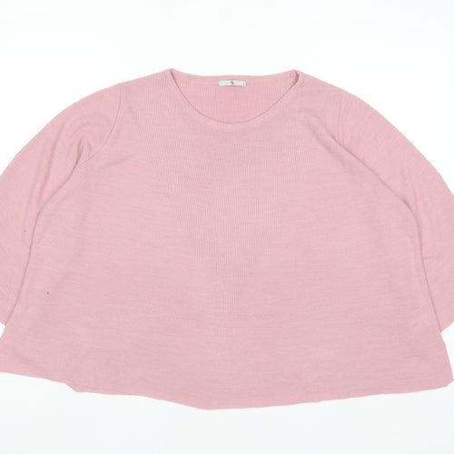 Tu Women Pink Acrylic Crew Neck 3/4 Sleeve Bow Jumper Size 16