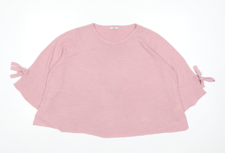 Tu Women Pink Acrylic Crew Neck 3/4 Sleeve Bow Jumper Size 16