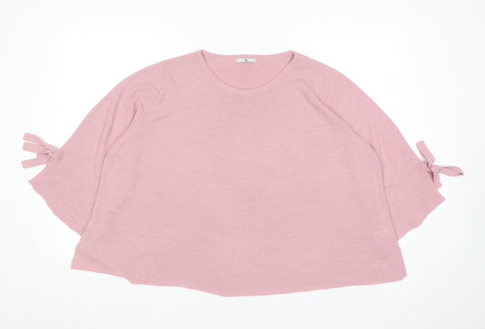 Tu Women Pink Acrylic Crew Neck 3/4 Sleeve Bow Jumper Size 16