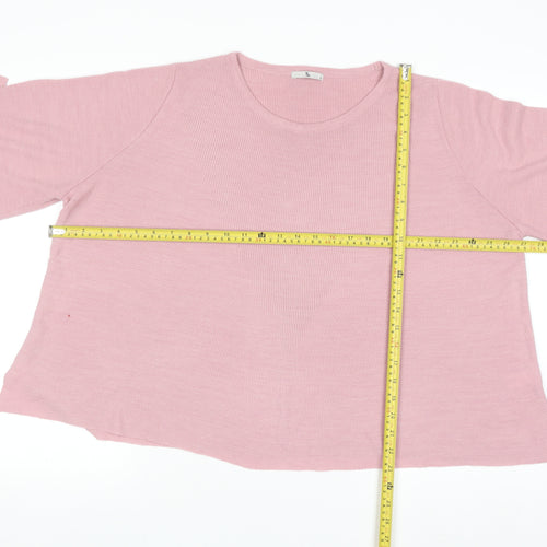 Tu Women Pink Acrylic Crew Neck 3/4 Sleeve Bow Jumper Size 16