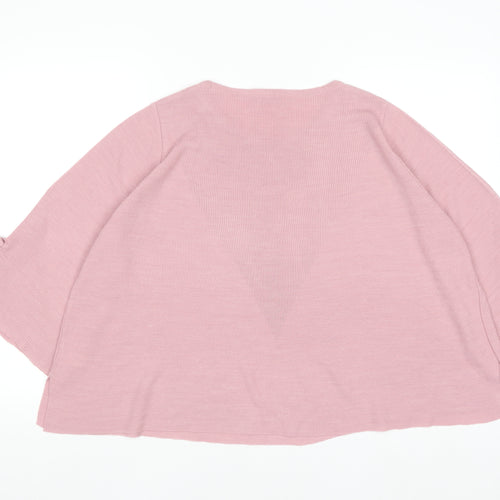 Tu Women Pink Acrylic Crew Neck 3/4 Sleeve Bow Jumper Size 16