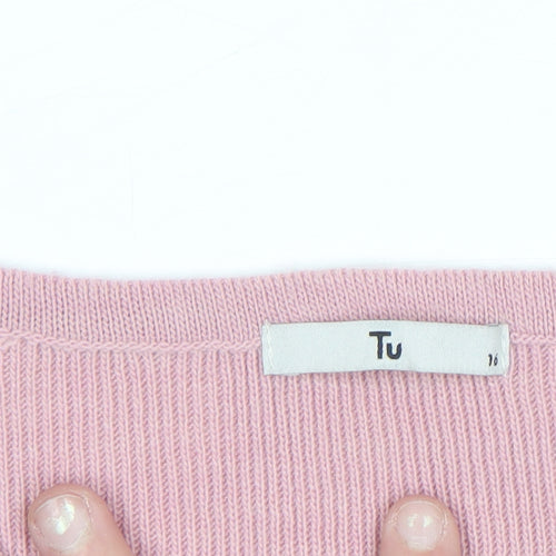 Tu Women Pink Acrylic Crew Neck 3/4 Sleeve Bow Jumper Size 16