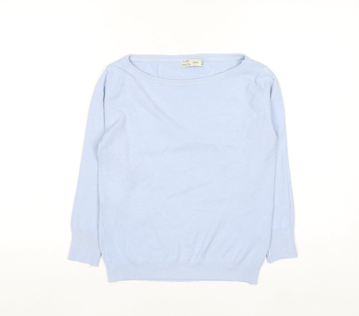 ZARA Women Blue Boat Neck Pullover Jumper Size 12