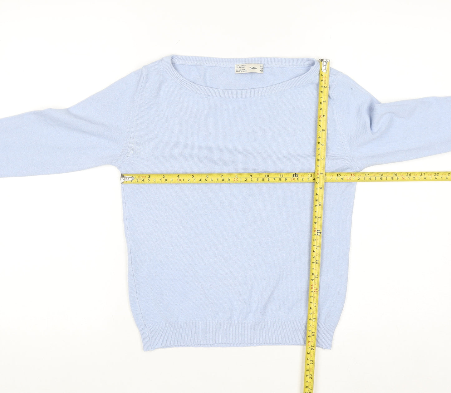 ZARA Women Blue Boat Neck Pullover Jumper Size 12