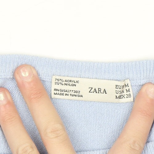 ZARA Women Blue Boat Neck Pullover Jumper Size 12