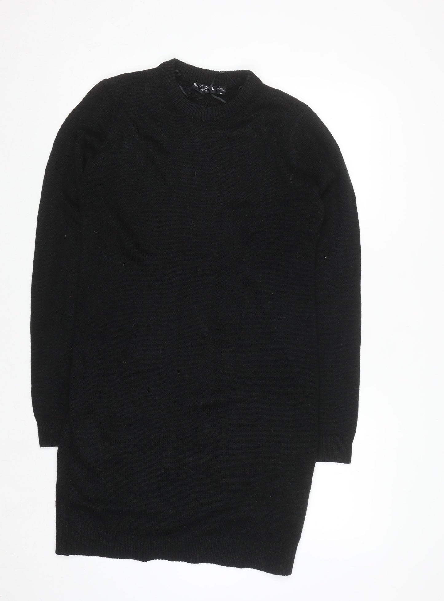 Brave Soul Women's Black Knit Long Sleeve Jumper Dress Size L