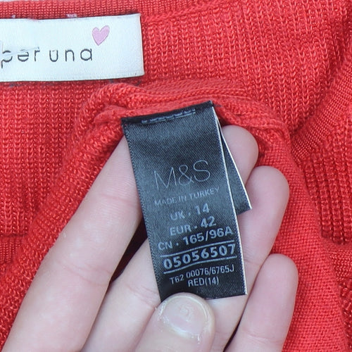 Marks and Spencer Per Una Red Knit Women's Scoop Neck Jumper Size 14