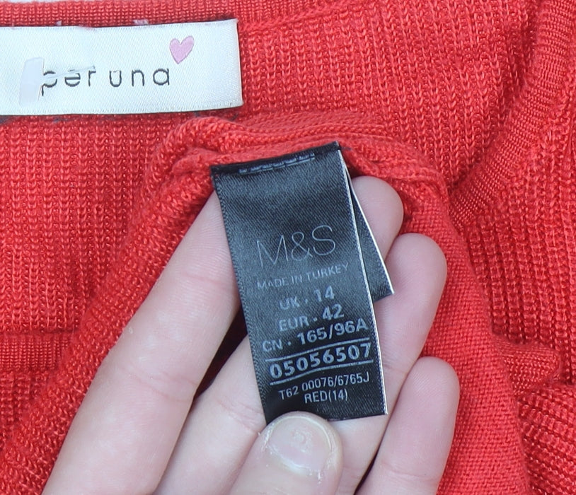 Marks and Spencer Per Una Red Knit Women's Scoop Neck Jumper Size 14