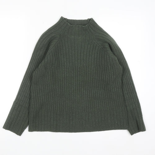 Emreco Womens Green Wool Blend High Neck Ribbed Jumper Size 12