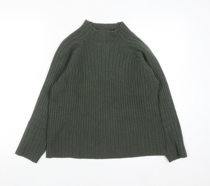 Emreco Womens Green Wool Blend High Neck Ribbed Jumper Size 12
