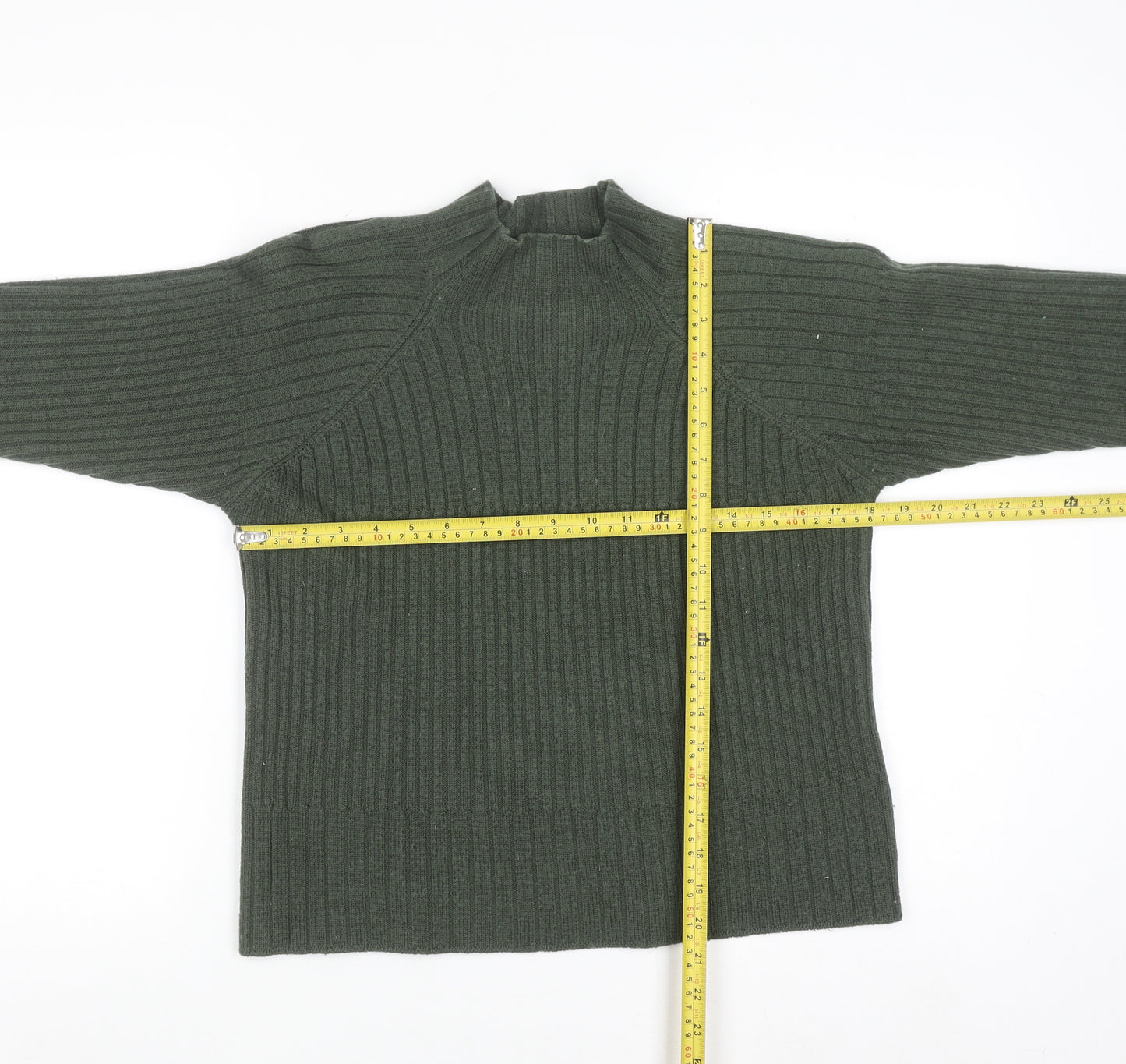 Emreco Womens Green Wool Blend High Neck Ribbed Jumper Size 12