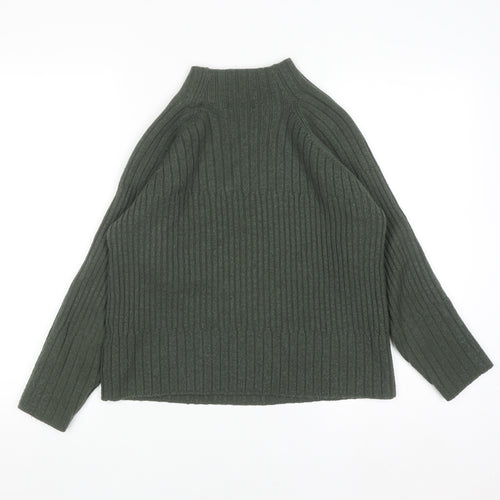 Emreco Womens Green Wool Blend High Neck Ribbed Jumper Size 12