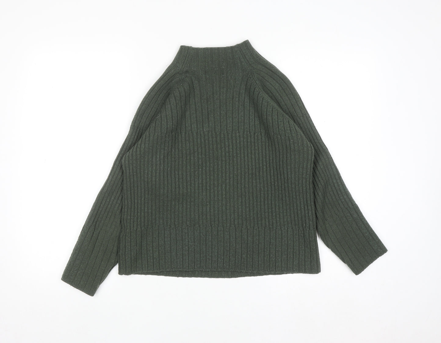 Emreco Womens Green Wool Blend High Neck Ribbed Jumper Size 12