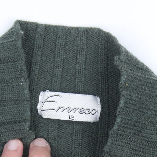 Emreco Womens Green Wool Blend High Neck Ribbed Jumper Size 12