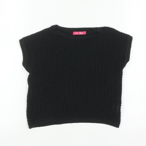 YD Girls Black Acrylic Short Sleeve Pullover Jumper 7-8 Years