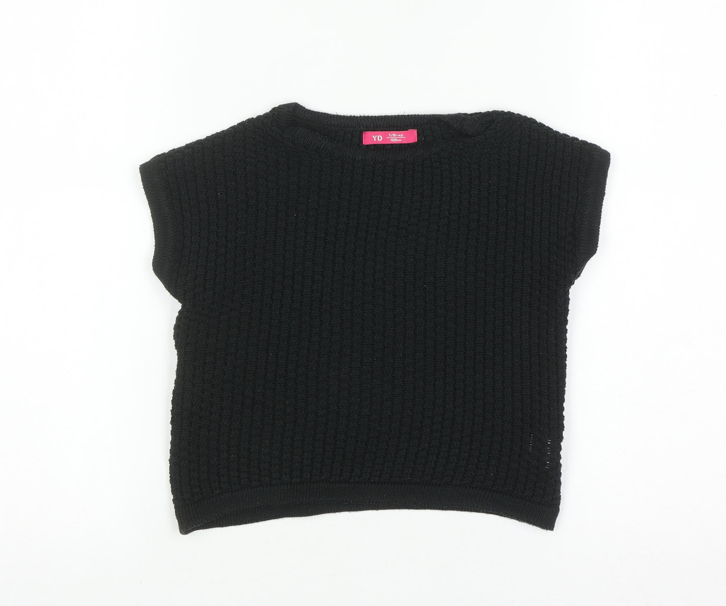 YD Girls Black Acrylic Short Sleeve Pullover Jumper 7-8 Years