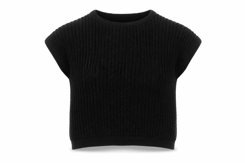 Front view of YD girls’ black acrylic short sleeve jumper 7-8 years