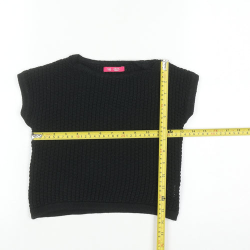YD Girls Black Acrylic Short Sleeve Pullover Jumper 7-8 Years