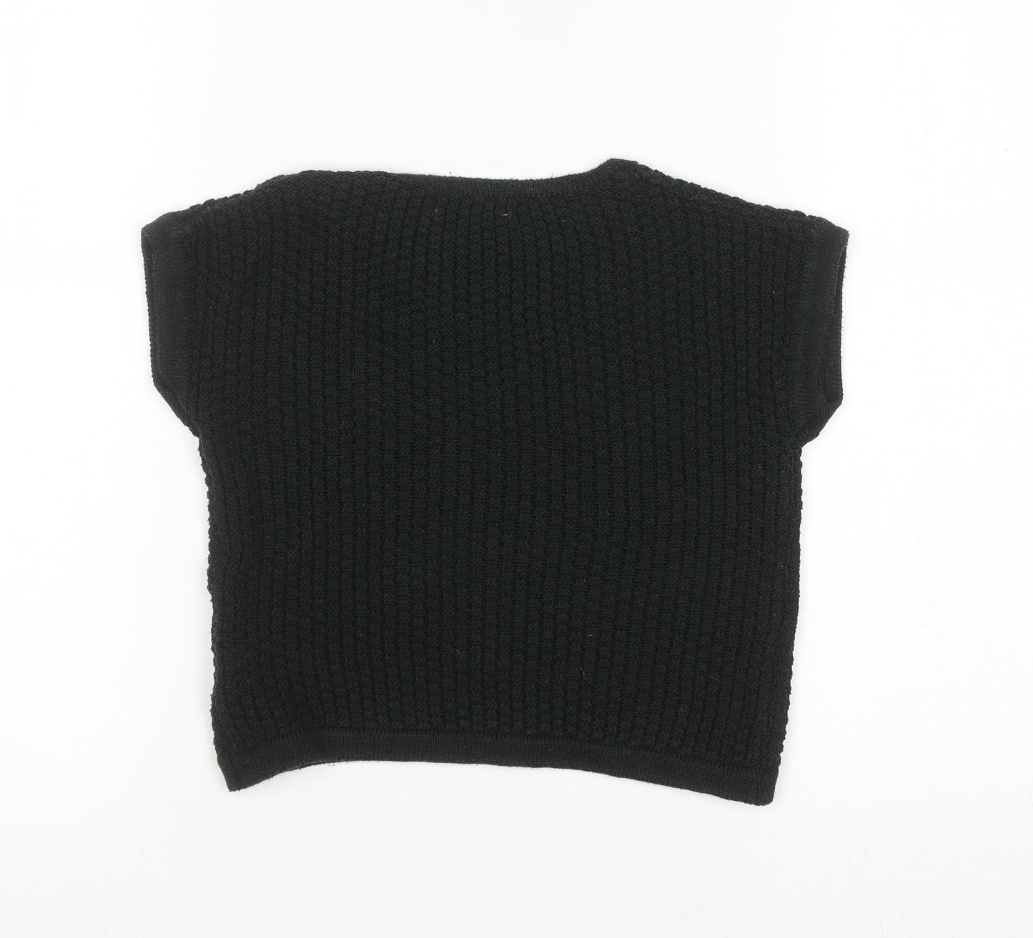 YD Girls Black Acrylic Short Sleeve Pullover Jumper 7-8 Years
