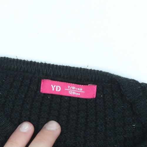 YD Girls Black Acrylic Short Sleeve Pullover Jumper 7-8 Years