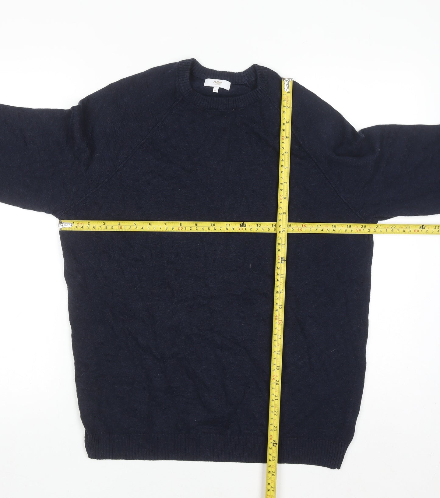 Cotton Traders Men's Navy Blue Cotton Crew Neck Jumper M