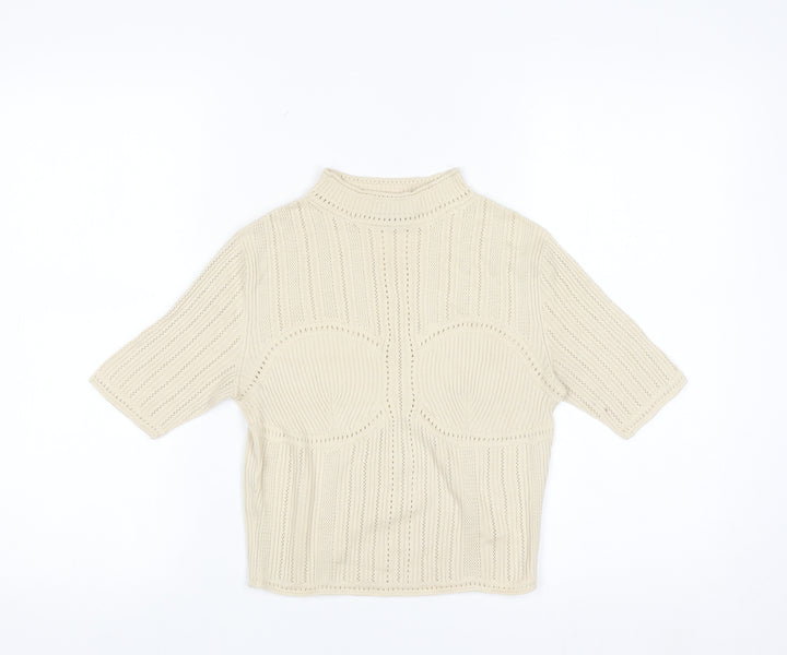 Uniqlo Mame Kurogouchi Women's Beige Mock Neck Knit Jumper Size S