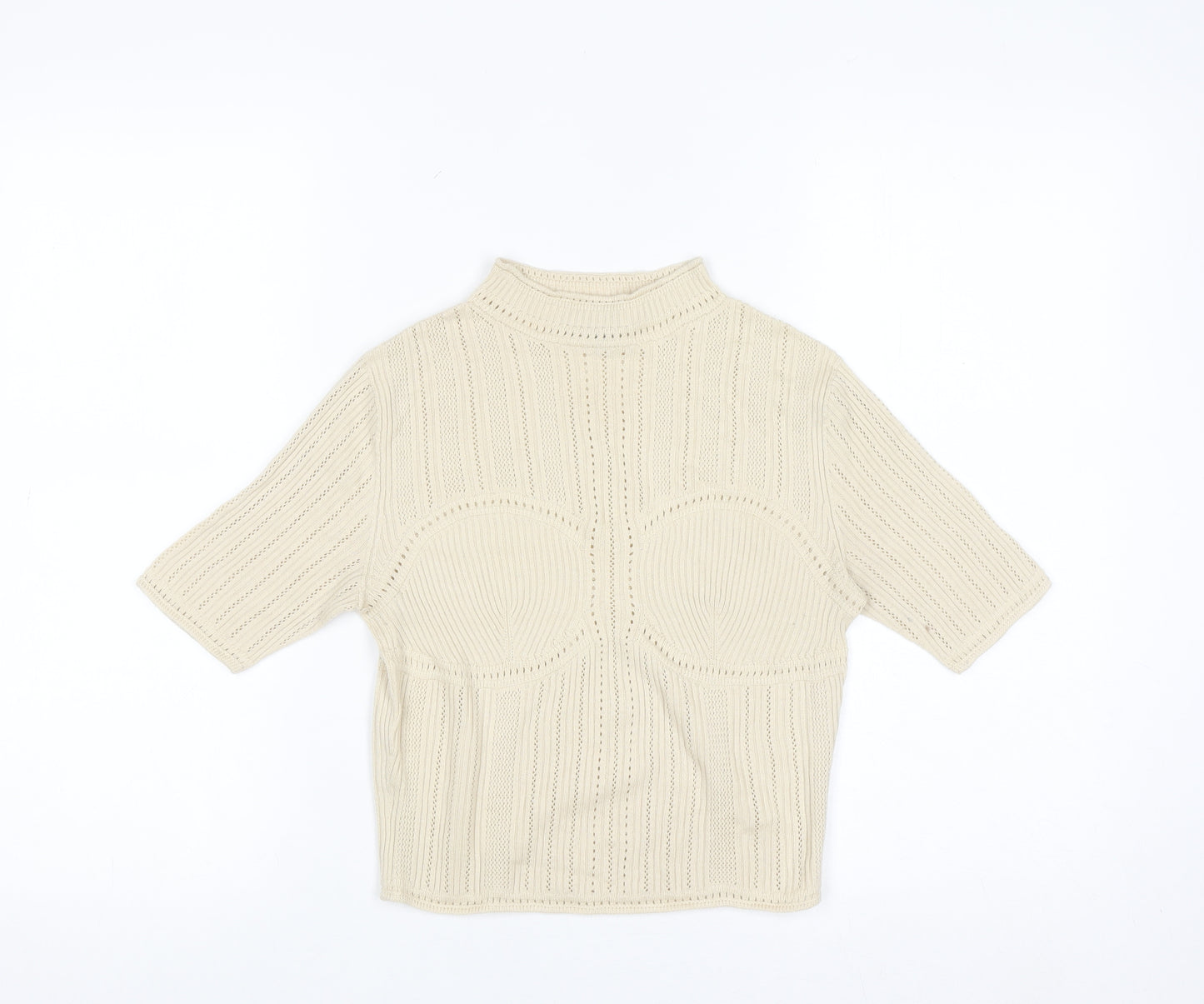 Uniqlo Mame Kurogouchi Women's Beige Mock Neck Knit Jumper Size S