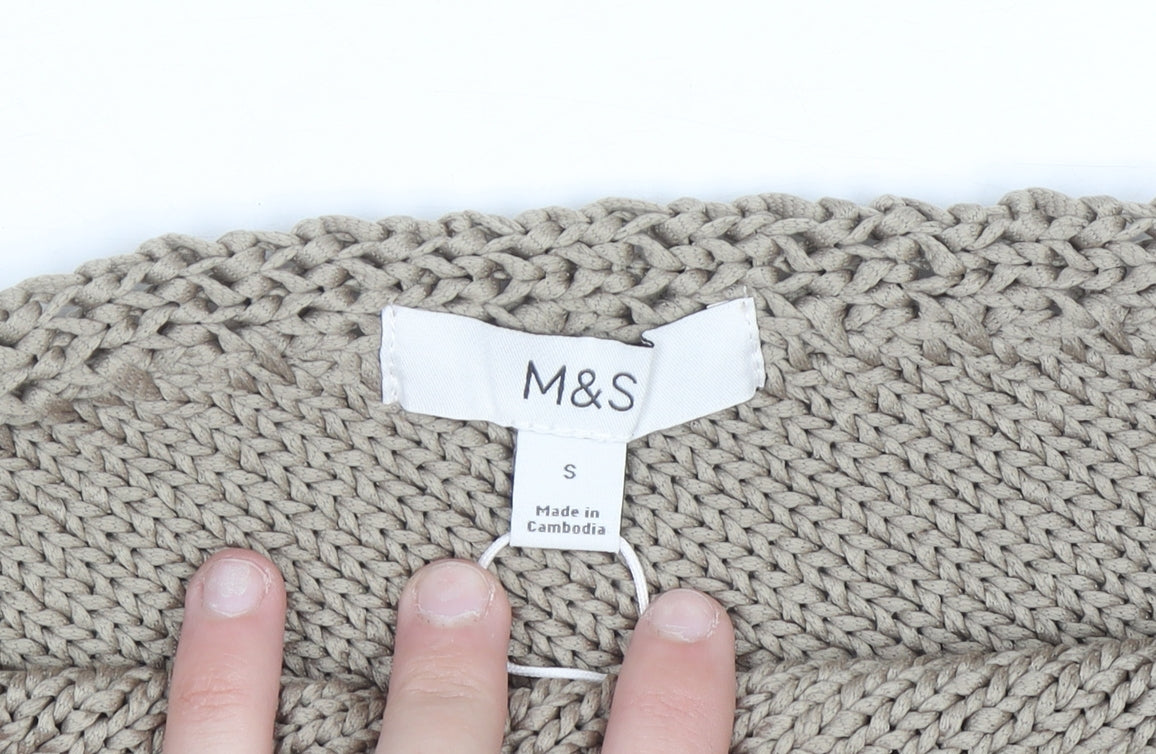 Marks and Spencer Women Beige Chunky Knit Cardigan Size S