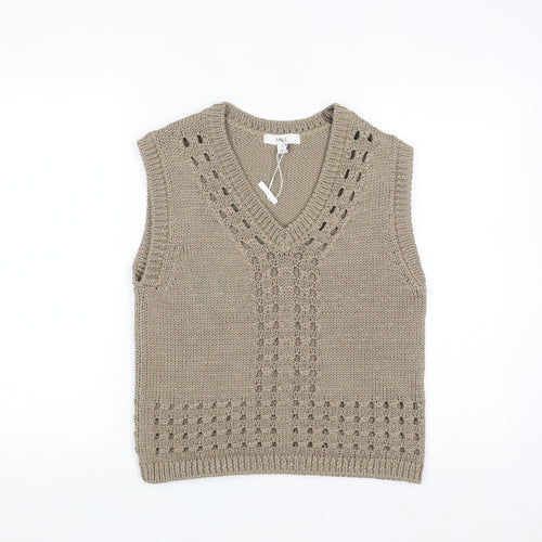 Marks and Spencer Men’s Beige Knit Sleeveless V-Neck Vest Jumper M