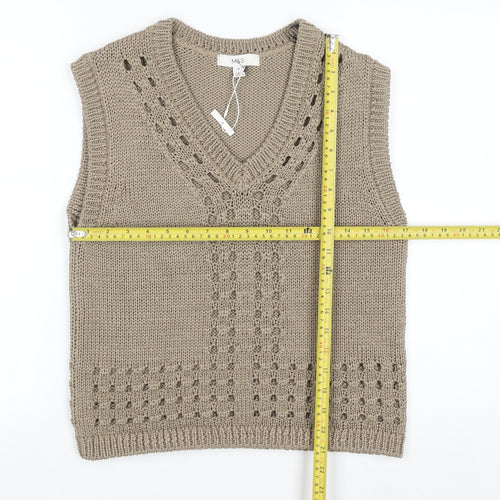 Marks and Spencer Men’s Beige Knit Sleeveless V-Neck Vest Jumper M