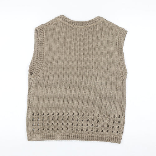Marks and Spencer Men’s Beige Knit Sleeveless V-Neck Vest Jumper M