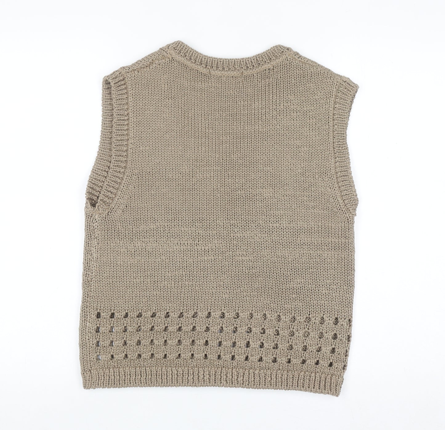 Marks and Spencer Men’s Beige Knit Sleeveless V-Neck Vest Jumper M