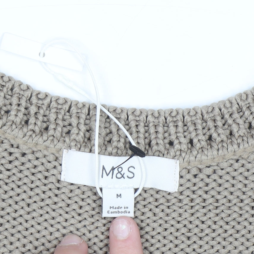 Marks and Spencer Men’s Beige Knit Sleeveless V-Neck Vest Jumper M