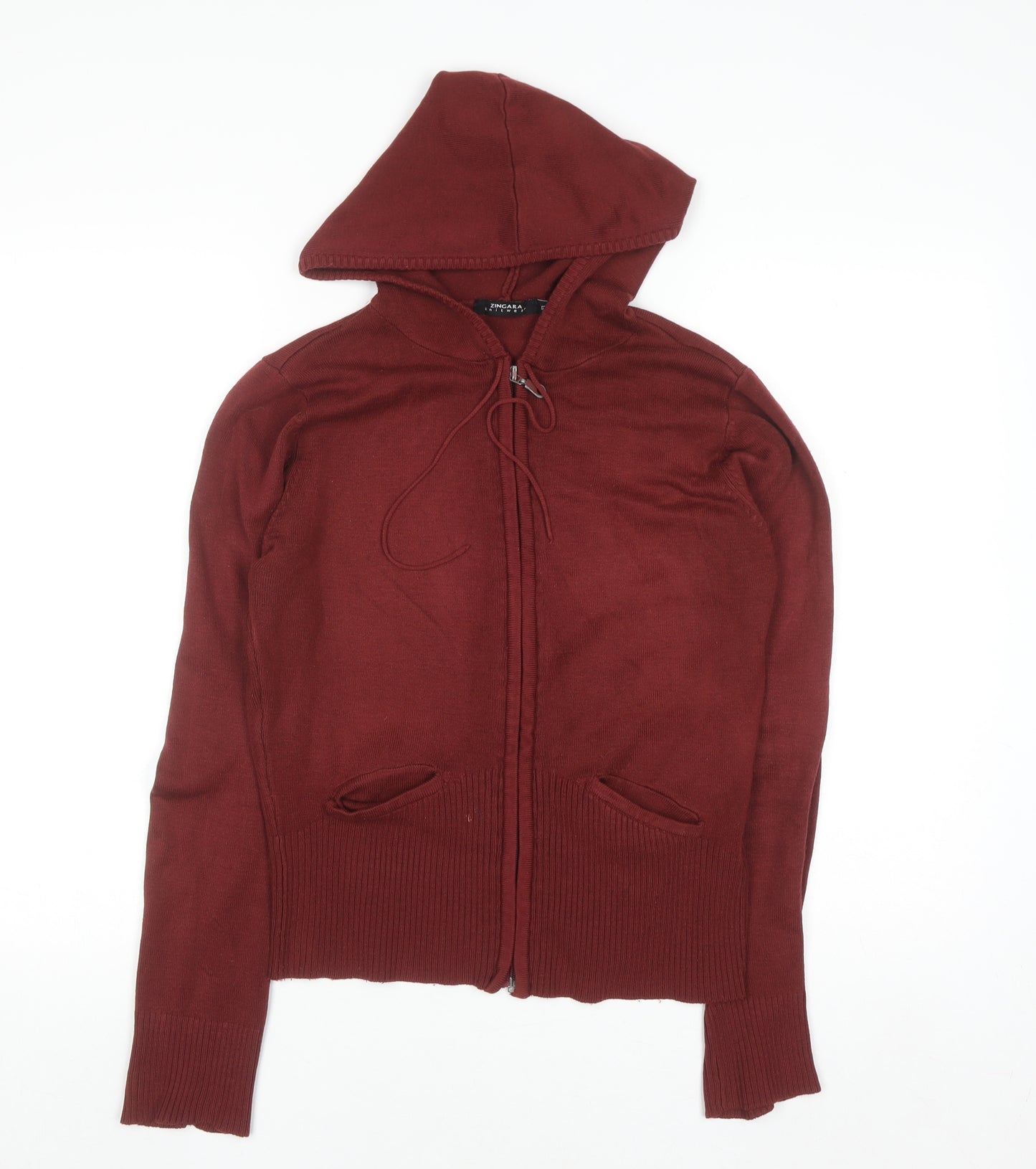 Zingara Womens Burgundy Full Zip Hooded Knit Hoodie Size 12