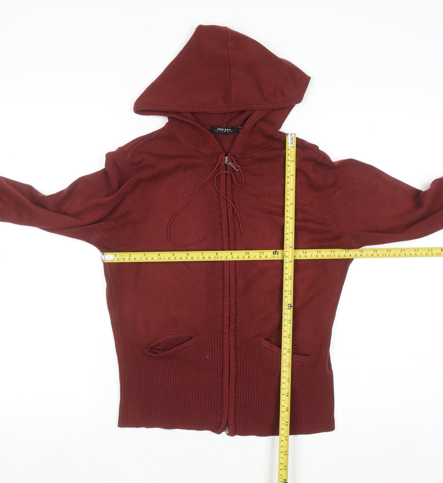 Zingara Womens Burgundy Full Zip Hooded Knit Hoodie Size 12